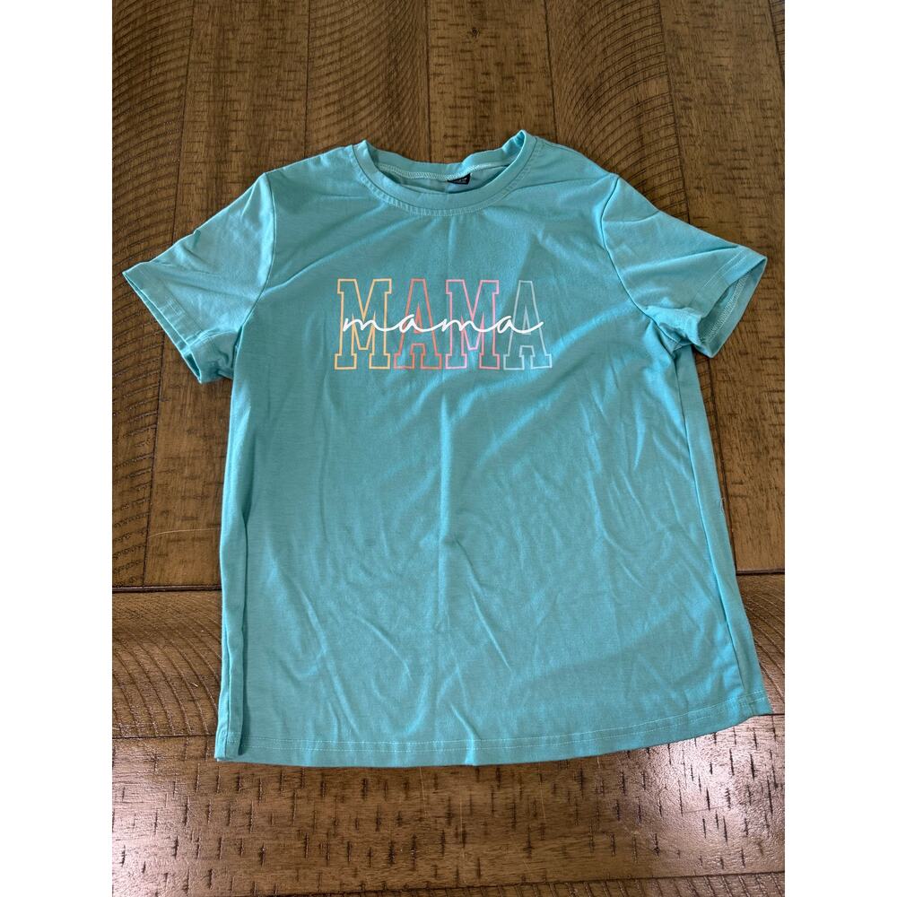 SHEIN Mama Graphic T Shirt Women’s M Teal Casual Short Sleeve